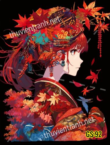Tranh dán tường hoa cô gái Geisha Nhật Bản-GS-92 - Tranh tường chất lượng cao